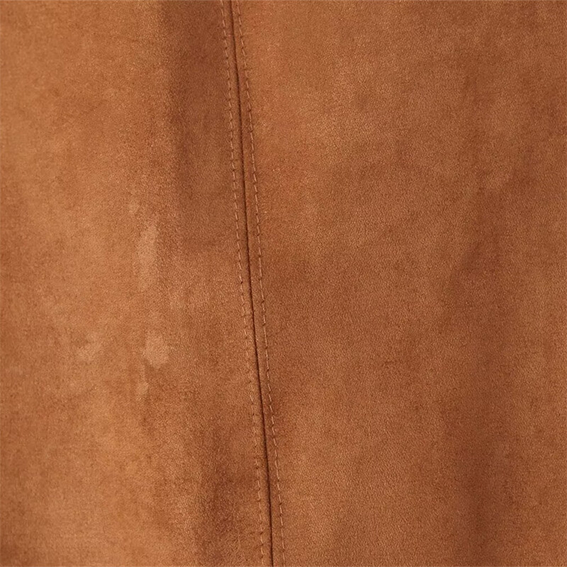 KEYANKETIAN Zimska nova ženska mini suknja od brušene kože, jednobojna, jednostavnog stila, patentni zatvarač na leđima, visokog struka, uska suknja A-kroja Tanka suknja