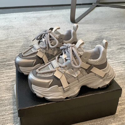 2024, primăvară și toamnă, plasă nouă, fund gros, pandișpan, versatil, populare, înălțime scurtă, în creștere, pantofi casual pentru femei