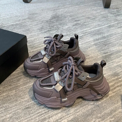 2024, primăvară și toamnă, plasă nouă, fund gros, pandișpan, versatil, populare, înălțime scurtă, în creștere, pantofi casual pentru femei