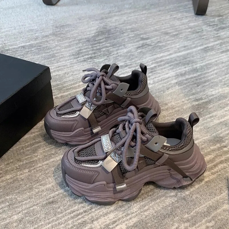 2024, primăvară și toamnă, plasă nouă, fund gros, pandișpan, versatil, populare, înălțime scurtă, în creștere, pantofi casual pentru femei