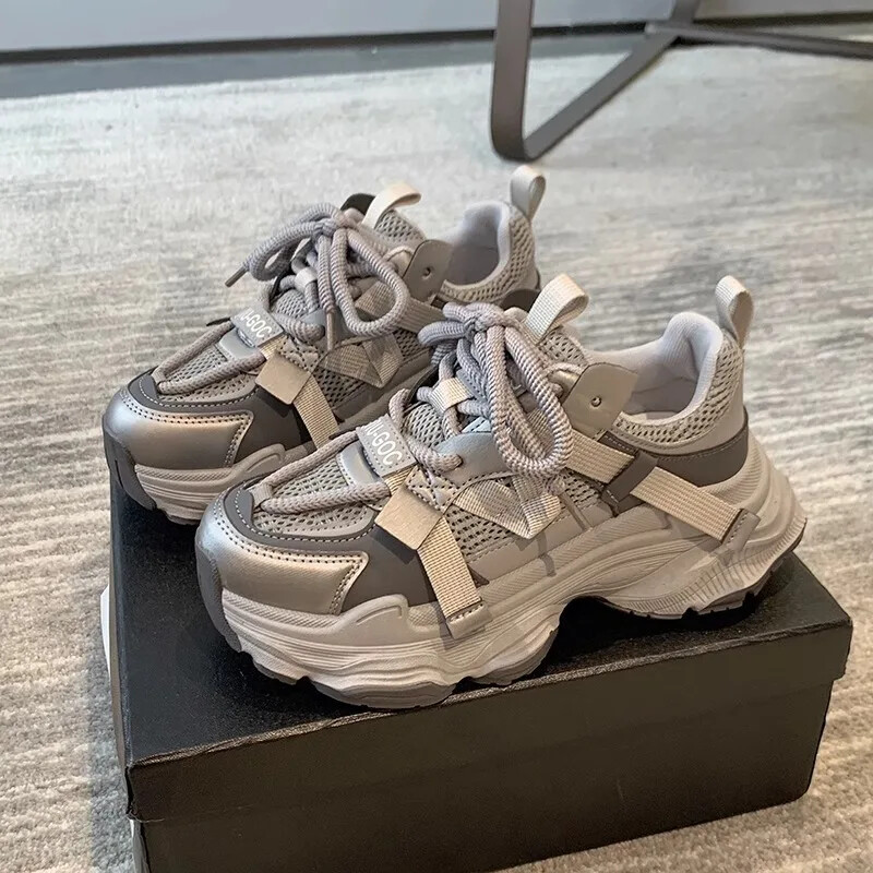 2024, primăvară și toamnă, plasă nouă, fund gros, pandișpan, versatil, populare, înălțime scurtă, în creștere, pantofi casual pentru femei