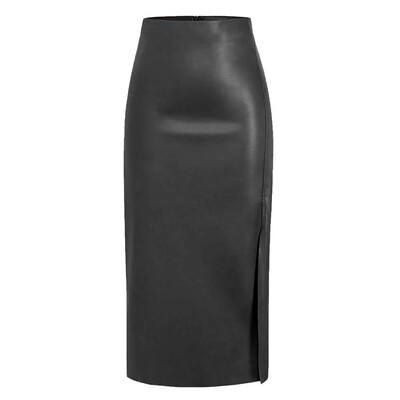 Toamnă Iarnă Office Lady Negru din piele Pu Fuste Midi pentru femei 2024 Moda talie înaltă Split Bodycon Fusta lungă