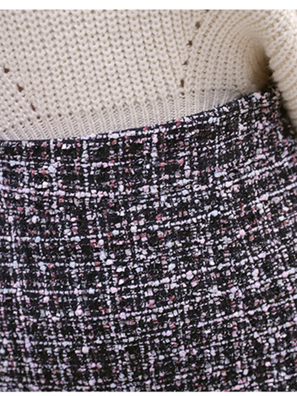 SMTHMA Fuste din Tweed Pentru Femei Fuste în carouri cu talie înaltă pentru slăbire Toamnă Primăvară Fuste Mini din Lână Tweed Sirenă Saia Feminina