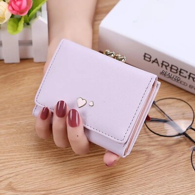 Къса модна мини тройно сгъната чанта за монети Дамска средна училищна студентка Синтетична кожа с две сгъваеми портфейли Промоция за пазаруване