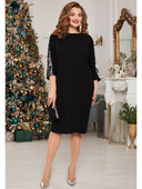 Rochie midi subțire scobită cu paiete, mărime mare, pentru femei, cu jumătate de mânecă, cu gât rotund, rochie dreaptă elegantă de primăvară Rochii negre solide