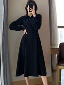 Mărimea Plus 5XL 150KG Rochie neagră de primăvară pentru femei Rochie cu mâneci lungi largi cu talie înaltă Rochii mari casual pentru dama