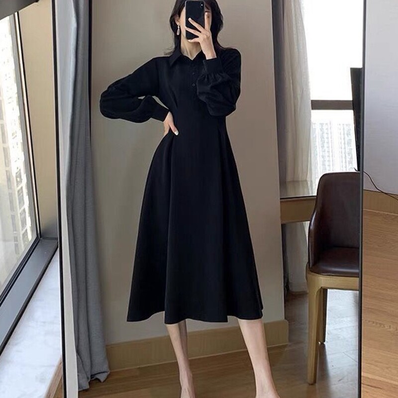 Mărimea Plus 5XL 150KG Rochie neagră de primăvară pentru femei Rochie cu mâneci lungi largi cu talie înaltă Rochii mari casual pentru dama