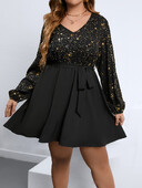 Haljina dugih rukava s v-izrezom plus veličine, labava, udobna, elegantna modna, nova, proljetna, svečana haljina za bankete