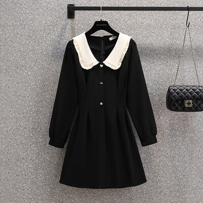 Ženske haljine velikih veličina, jesen 2024., crna, elegantna haljina a-kroja dugih rukava, ženska odjeća velikih veličina, velika rasprodaja