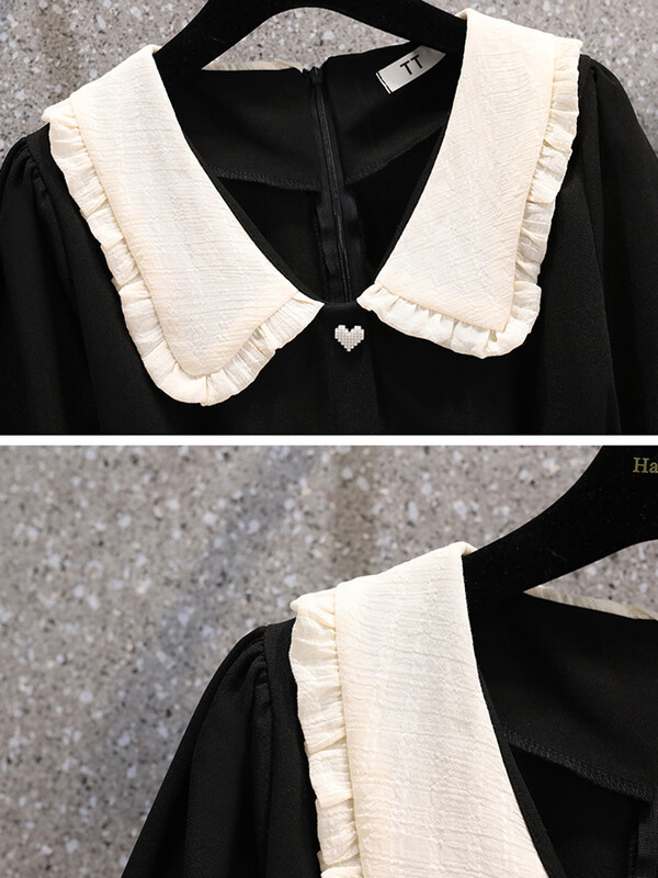 Ženske haljine velikih veličina, jesen 2024., crna, elegantna haljina a-kroja dugih rukava, ženska odjeća velikih veličina, velika rasprodaja