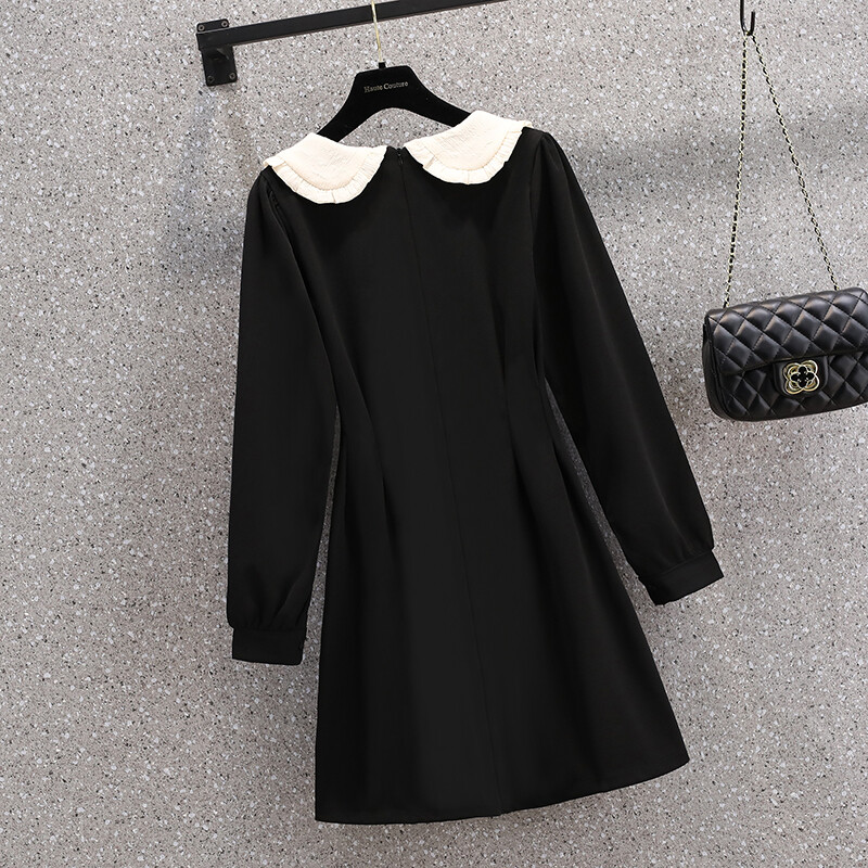 Ženske haljine velikih veličina, jesen 2024., crna, elegantna haljina a-kroja dugih rukava, ženska odjeća velikih veličina, velika rasprodaja