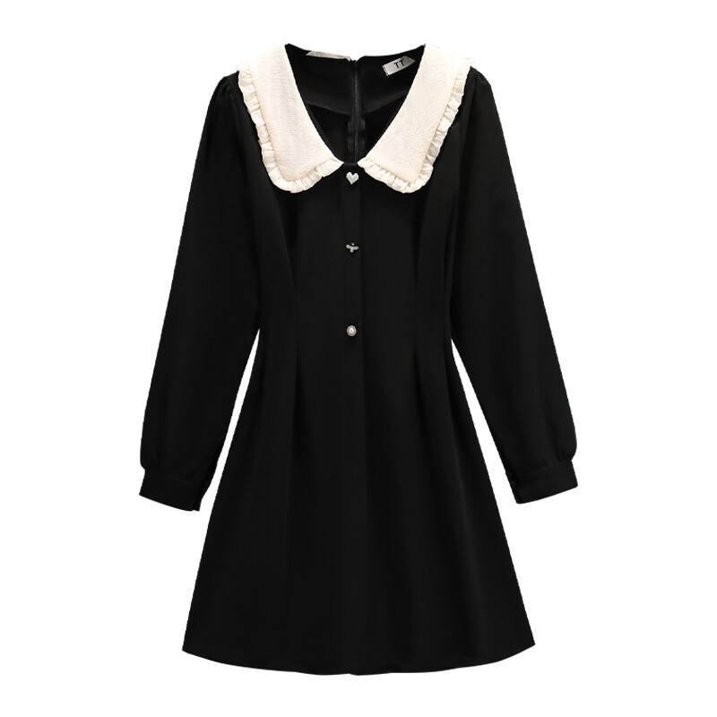 Ženske haljine velikih veličina, jesen 2024., crna, elegantna haljina a-kroja dugih rukava, ženska odjeća velikih veličina, velika rasprodaja