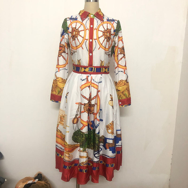 Ženska haljina A-kroja s preklopnim ovratnikom i printom, moderna, elegantna, ležerna proljetna haljina s visokim strukom, uskih grudi, novo 2024.