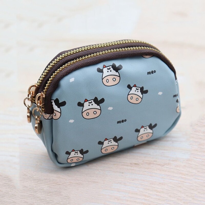 Jauks govs raksta monētu maciņš sievietēm karšu maka studentiem dubultkabatas rāvējslēdzēja atslēgu soma Pārnēsājama lūpu krāsas bankas karšu uzglabāšanas soma