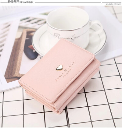 Portofel scurt, cu inimă iubitoare, cu cataramă simplă, portofel pentru femei, poșetă mică pliabilă cu monede Suport pentru carduri cu sloturi multiple, poșetă pentru femei