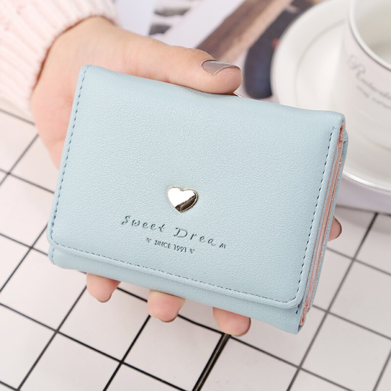 Portofel scurt, cu inimă iubitoare, cu cataramă simplă, portofel pentru femei, poșetă mică pliabilă cu monede Suport pentru carduri cu sloturi multiple, poșetă pentru femei