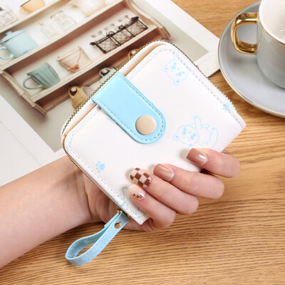 Японско сладко коте Дамски къси портфейли Чанта за притежател на студентска карта с цип Портфейл за монети Розов Щипка за пари за момичета Двукратен портфейл