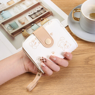 Японско сладко коте Дамски къси портфейли Чанта за притежател на студентска карта с цип Портфейл за монети Розов Щипка за пари за момичета Двукратен портфейл