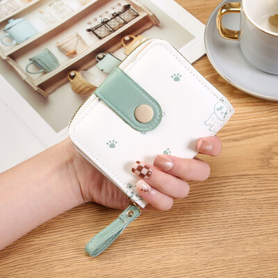 Японско сладко коте Дамски къси портфейли Чанта за притежател на студентска карта с цип Портфейл за монети Розов Щипка за пари за момичета Двукратен портфейл