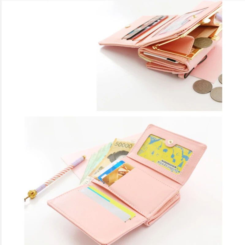 Дамски портфейл Сладък женски къс японски и корейски нов котка Мини висулка Ученически малък портфейл Метално портмоне за монети Поставка за карти