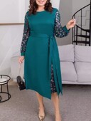 Rochie nouă mărime mare Rochie mare cu mânecă lungă, elegantă, imprimată cu decolteu rotund