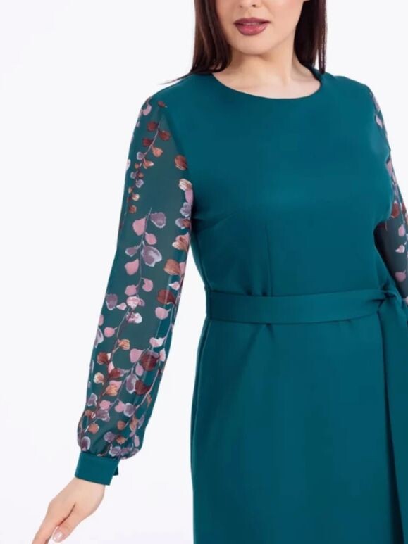 Rochie nouă mărime mare Rochie mare cu mânecă lungă, elegantă, imprimată cu decolteu rotund