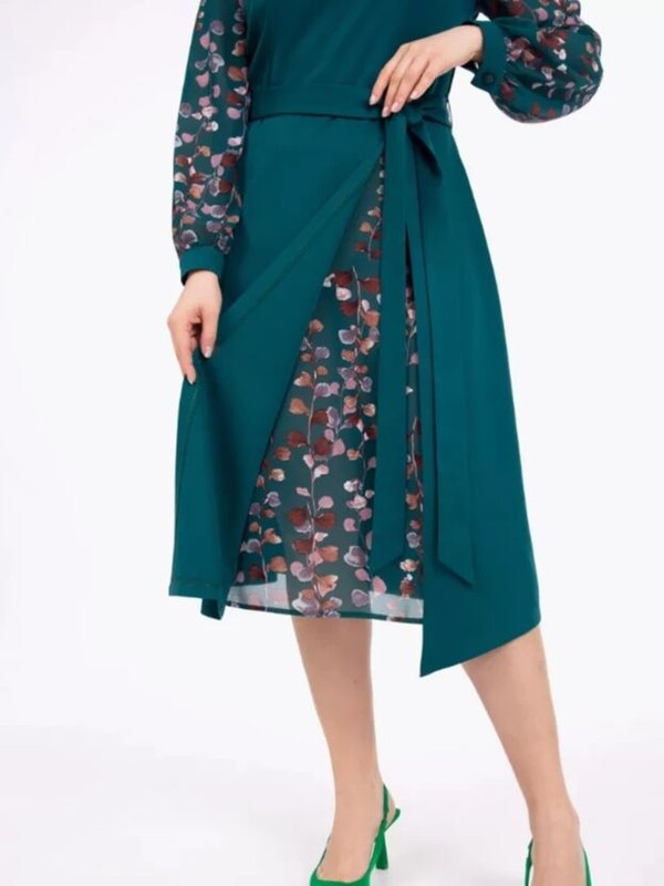 Rochie nouă mărime mare Rochie mare cu mânecă lungă, elegantă, imprimată cu decolteu rotund