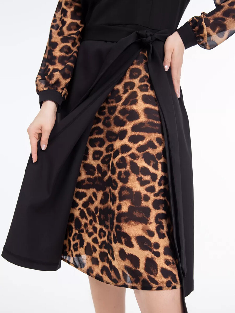 Rochie nouă mărime mare Rochie mare cu mânecă lungă, elegantă, imprimată cu decolteu rotund