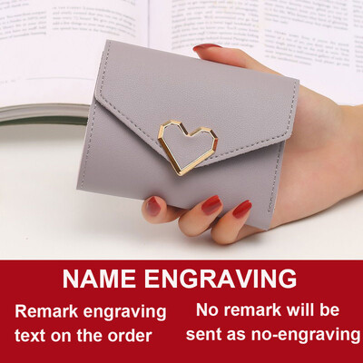Novi kratki ženski novčanici iz 2022. Kpop slatki mali ženski novčanik od PU kože s graviranjem imena, u obliku srca, tanka, jednostavna ženska torbica