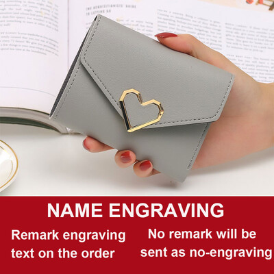 Novi kratki ženski novčanici iz 2022. Kpop slatki mali ženski novčanik od PU kože s graviranjem imena, u obliku srca, tanka, jednostavna ženska torbica