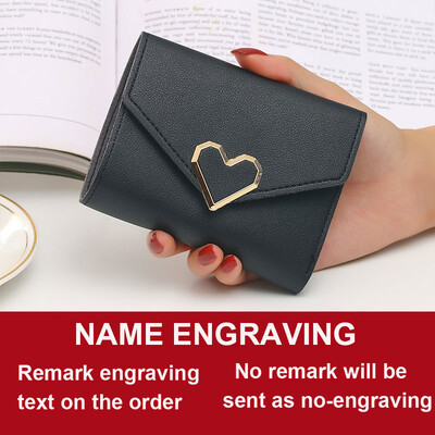 Novi kratki ženski novčanici iz 2022. Kpop slatki mali ženski novčanik od PU kože s graviranjem imena, u obliku srca, tanka, jednostavna ženska torbica
