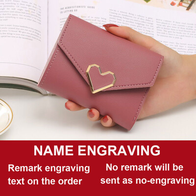 Novi kratki ženski novčanici iz 2022. Kpop slatki mali ženski novčanik od PU kože s graviranjem imena, u obliku srca, tanka, jednostavna ženska torbica