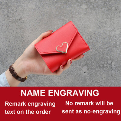 Novi kratki ženski novčanici iz 2022. Kpop slatki mali ženski novčanik od PU kože s graviranjem imena, u obliku srca, tanka, jednostavna ženska torbica