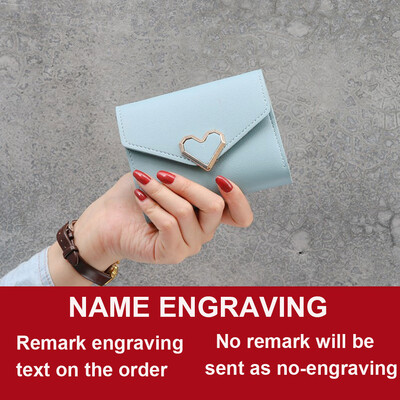 Novi kratki ženski novčanici iz 2022. Kpop slatki mali ženski novčanik od PU kože s graviranjem imena, u obliku srca, tanka, jednostavna ženska torbica