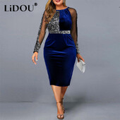 Toamnă Iarnă Pachet de modă elegantă Rochie de șold femei cu mânecă lungă Sexy șic Robe Femme Patchwork Plus Size Rochii De Fiesta