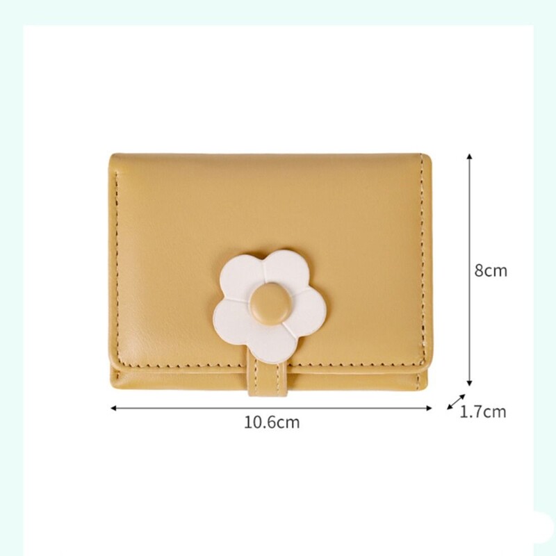 Portofel mic din piele PU pentru fete, la modă, cu cataramă de flori, buzunar pentru numerar, pentru femei, portofel pliat în trei, cu fereastră de identificare.