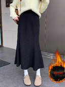 Suknja veće veličine Ženska zima 2024. Elastična baršunasta suknja s visokim strukom A kroja Sirena suknja u korejskom stilu Elegantne smeđe ili crne duge suknje