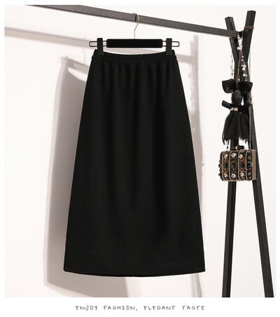 Fusta de toamnă 2024 pentru femei, cu talie înaltă elastică, fustă de dimensiuni mari, cu fantă în spate, în stil coreean, elegante, maro sau negru, ocazional, pentru femei