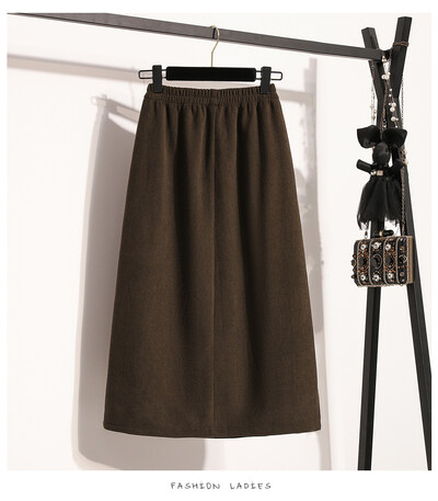 Fusta de toamnă 2024 pentru femei, cu talie înaltă elastică, fustă de dimensiuni mari, cu fantă în spate, în stil coreean, elegante, maro sau negru, ocazional, pentru femei