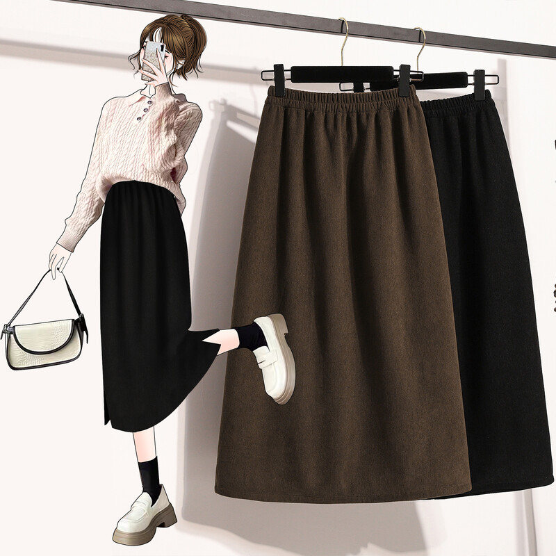 Fusta de toamnă 2024 pentru femei, cu talie înaltă elastică, fustă de dimensiuni mari, cu fantă în spate, în stil coreean, elegante, maro sau negru, ocazional, pentru femei