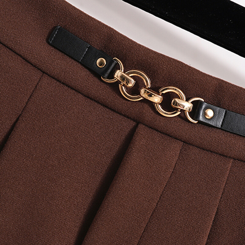 Fusta de Lână Dimensiuni Plus Femei Iarna 2024 Noutăți Patchwork cu talie înaltă Fusta A Linie elastică Fuste Maxi Maro sau Negru Femei