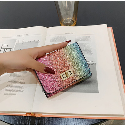 Ženska torbica sa šljokicama, svjetlucava PU koža, kratki novčanici za novčiće za žene, držači kartica, ženski mini clutch za djevojčice Billeteras Para Mujer