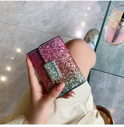Ženska torbica sa šljokicama, svjetlucava PU koža, kratki novčanici za novčiće za žene, držači kartica, ženski mini clutch za djevojčice Billeteras Para Mujer