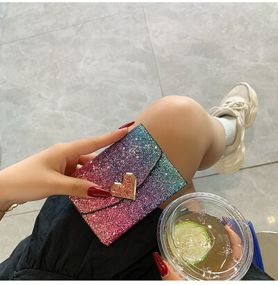 Ženska torbica sa šljokicama, svjetlucava PU koža, kratki novčanici za novčiće za žene, držači kartica, ženski mini clutch za djevojčice Billeteras Para Mujer