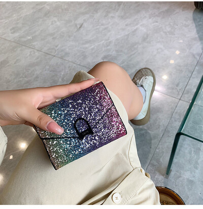 Ženska torbica sa šljokicama, svjetlucava PU koža, kratki novčanici za novčiće za žene, držači kartica, ženski mini clutch za djevojčice Billeteras Para Mujer