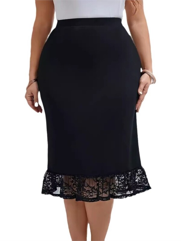 Fuste de vară cu coadă de pește din dantelă de dimensiuni plus mari pentru femei, cu talie înaltă, la modă, fuste subțiri pentru femei, fuste midi pliate coreeane pentru femei