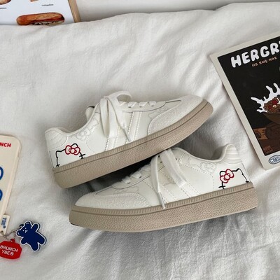 Sanrio Hello Kitty, pantofi albi de toamnă noi, pantofi versatili, drăguți, cu desene animate, cu broderie, versiune coreeană, pantofi casual