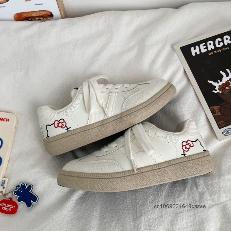 Sanrio Hello Kitty, pantofi albi de toamnă noi, pantofi versatili, drăguți, cu desene animate, cu broderie, versiune coreeană, pantofi casual