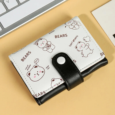 Mini portofel drăguț pentru femei, ursuleț din piele PU, suport pentru carduri de credit, portofele, geantă de bani pentru femeie, husă pentru monede, cu trei ori, valet scurt de desene animate