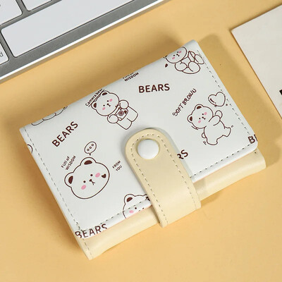 Mini portofel drăguț pentru femei, ursuleț din piele PU, suport pentru carduri de credit, portofele, geantă de bani pentru femeie, husă pentru monede, cu trei ori, valet scurt de desene animate